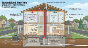 What Is the Difference Between Drain Cleaning and Sewer Cleaning in Staten Island? 1 Drain branch pipe diagram inside a home- drain cleaning targets these lines