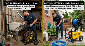 What Is the Difference Between Drain Cleaning and Sewer Cleaning in Staten Island? 7 Drain snake vs hydro jetter- tools used for drain cleaning and sewer cleaning in Staten Island